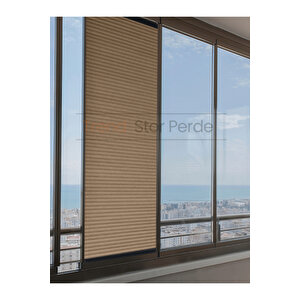 Kahve Honeycomb Plise %100 Isı Ve Işık Geçirmez Katlanır Cam Balkon Perdesi - Salon Perdesi-004 50x200 cm