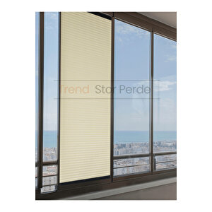 Krem Honeycomb Plise %100 Isı Ve Işık Geçirmez Katlanır Cam Balkon Perdesi - Salon Perdesi-002 130x250 cm
