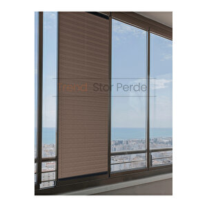 Kahve Plise Katlanır Cam Balkon Perdesi - Ofis Perdesi - Salon Perdesi - 021 130x100 cm