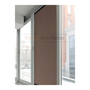 Kahve Plise Katlanır Cam Balkon Perdesi - Ofis Perdesi - Salon Perdesi - 021 130x100 cm
