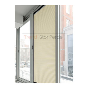 Krem Honeycomb Plise %100 Isı Ve Işık Geçirmez Katlanır Cam Balkon Perdesi - Salon Perdesi-002 50x200 cm