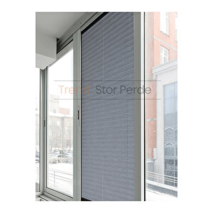 Gri Plise Tül Katlanır Cam Balkon Perdesi - Ofis Perdesi - Salon Perdesi - 003 120x150 cm