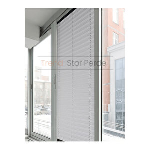 Açık Gri Plise Katlanır Cam Balkon Perdesi - Ofis Perdesi - Salon Perdesi - 001 40x250 cm