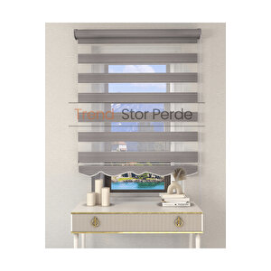 Geniş Plise Gri Etek Dilimli Zebra Stor Güneşlik Perde 160x200 cm