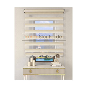 Krem Beyaz Geçişli Boncuklu Zebra Stor Güneşlik Perde 200x260 cm