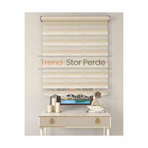 Krem Beyaz Geçişli Boncuklu Zebra Stor Güneşlik Perde 200x260 cm