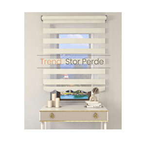 Krem Etek Dilimli Zebra Stor Güneşlik Perde 140x200 cm