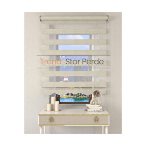 Geniş Plise Krem Boncuklu Zebra Stor Güneşlik Perde 40x40 cm
