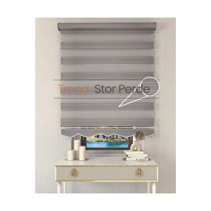 Geniş Plise Gri Boncuklu Zebra Stor Güneşlik Perde 100x260 cm