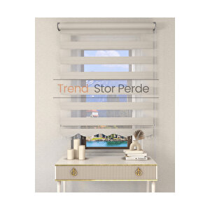 Geniş Plise Beyaz Boncuklu Zebra Stor Güneşlik Perde 70x260 cm