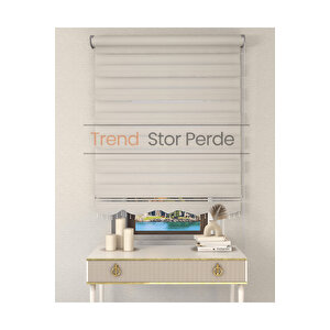 Geniş Plise Beyaz Boncuklu Zebra Stor Güneşlik Perde 70x260 cm