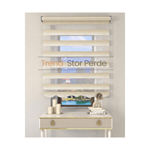 Krem Beyaz Geçişli Etek Dilimli Zebra Stor Güneşlik Perde 150x200 cm