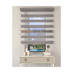 Geniş Plise Gri Etek Dilimsiz Zebra Stor Güneşlik Perde 50x200 cm