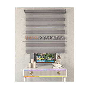 Geniş Plise Gri Etek Dilimsiz Zebra Stor Güneşlik Perde 50x200 cm