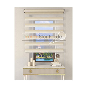 Krem Beyaz Geçişli Etek Dilimsiz Zebra Stor Güneşlik Perde 220x260 cm