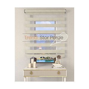 Geniş Plise Krem Etek Dilimli Zebra Stor Güneşlik Perde 200x200 cm