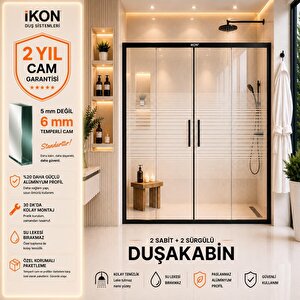 Siyah Buzlu 2 Sabit 2 Sürgü Duş Kabini 02  H:190 161 cm