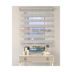 Gri Bambu Boncuklu Zebra Stor Güneşlik Perde 50x260 cm