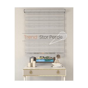 Gri Bambu Boncuklu Zebra Stor Güneşlik Perde 50x260 cm