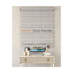 Gri Bambu Boncuklu Zebra Stor Güneşlik Perde 70x260 cm