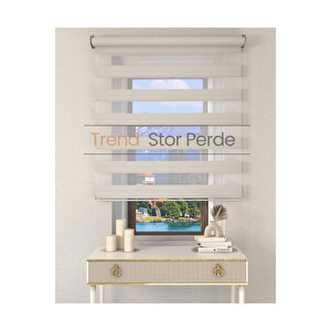 Geniş Plise Beyaz Etek Dilimsiz Zebra Stor Güneşlik Perde 90x200 cm