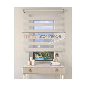 Geniş Plise Beyaz Etek Dilimsiz Zebra Stor Güneşlik Perde 90x200 cm