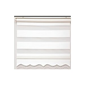 Beyaz Piliseli Boncuklu Kumaş Zebra Stor Perde 95x95 cm