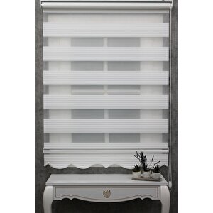 Ekru Geniş Plise Etek Dilimli Zebra Stor Güneşlik Perde 210x180 cm