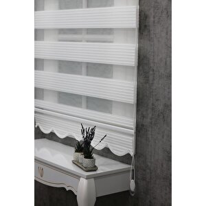 Ekru Geniş Plise Etek Dilimli Zebra Stor Güneşlik Perde 210x180 cm
