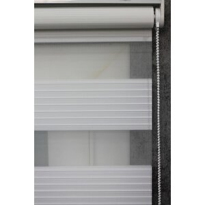 Ekru Geniş Plise Etek Dilimli Zebra Stor Güneşlik Perde 210x180 cm