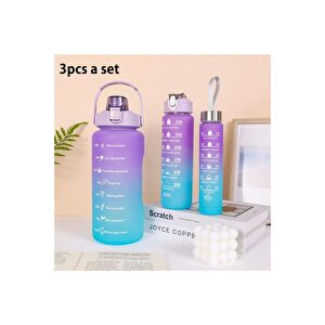 Motivasyonel 3 Lü Set Su Matarası 2 Lt 900 Ml 600 Ml Tritan Spor Salonu Suluk, Pembe Pembe