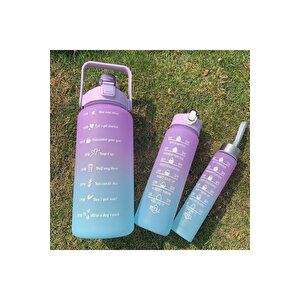 Motivasyonel 3 Lü Set Su Matarası 2 Lt 900 Ml 600 Ml Tritan Spor Salonu Suluk, Antrasit Antrasit