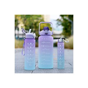 Motivasyonel 3 Lü Set Su Matarası 2 Lt 900 Ml 600 Ml Tritan Spor Salonu Suluk, Antrasit Antrasit