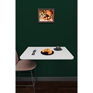 Lüks Duvara Monte Katlanabilir Çalışma Yemek Masası %100 Mdf Balkon Bahçe Masası Dmm68 Beyaz