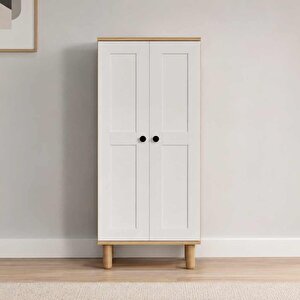 Ayka 2 Kapaklı 5 Raflı ve Çok Amaçlı Dolap Beyaz - Ceviz 129x60x37 cm