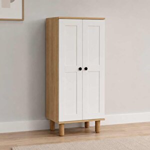Ayka 2 Kapaklı 5 Raflı ve Çok Amaçlı Dolap Beyaz - Ceviz 129x60x37 cm
