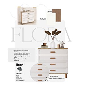 Flora Bohem Serisi 4 Çekmeceli Şifonyer Mdf Mebran Kapaklı Ceviz Aytaşı 90x90 Cm
