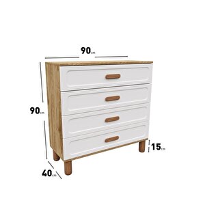 Flora Bohem Serisi 4 Çekmeceli Şifonyer Mdf Mebran Kapaklı Ceviz Aytaşı 90x90 Cm