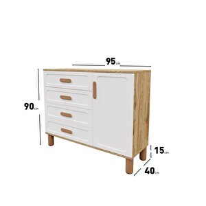 Flora Bohem Serisi 4 Çekmeceli 1 Kapaklı Şifonyer Modern Tasarım Mdf Mebran Kapak Aytaşı Ceviz 95x90