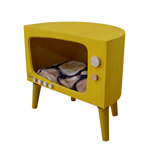 Vintage Tv Görünümlü Ahşap Kedi Evi El Yapımı