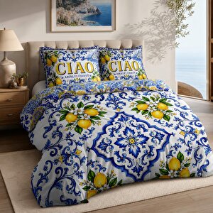 Amalfi Ciao Limon Desenli Çift Kişilik Nevresim Seti 3 Parça Çarşafsız Çift Taraflı Kullanım