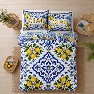 Amalfi Ciao Limon Desenli Çift Kişilik Nevresim Seti 3 Parça Çarşafsız Çift Taraflı Kullanım