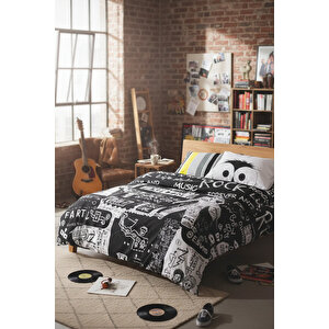 Music Tek Kişilik Rock Temalı 4 Parça Pamuk Polyester Nevresim