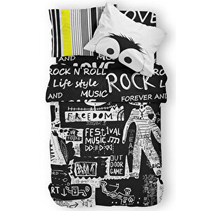 Music Tek Kişilik Rock Temalı 4 Parça Pamuk Polyester Nevresim