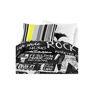 Music Tek Kişilik Rock Temalı 4 Parça Pamuk Polyester Nevresim