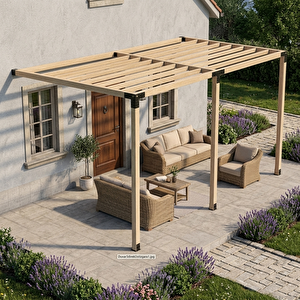 Iahşap Üç Direkli Ahşap Üst Izgaralı Sundurma Sistemi 3x4,8 Metre