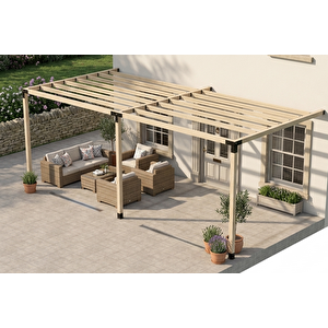 Iahşap Üç Direkli Ahşap Üst Izgaralı Sundurma Sistemi 3x4,8 Metre