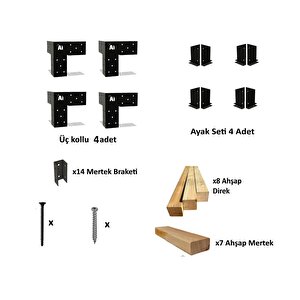 Iahşap Dört Direkli Ahşap Üst Izgaralı Bahçe Pergola 2,4x2,4 Metre