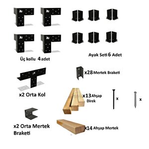 Iahşap Altı Direkli Ahşap Üst Izgaralı Büyük Pergola 3x4,8 Metre
