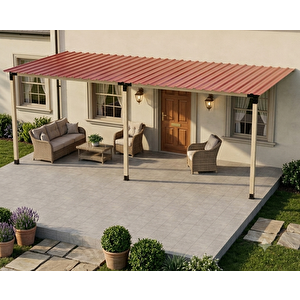 Iahşap Üç Direkli Trapez Sac Kaplı Modern Sundurma 2,4x6 Metre